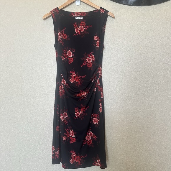 Teeze Me Dresses & Skirts - 90s Y2k Black Bodycon Dress Red Roses Rouched Sides Teeze Me USA Medium